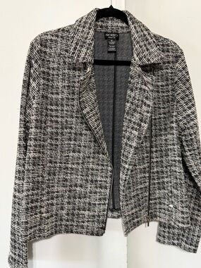 SOHO Black and White Tweed Open-Front Blazer
